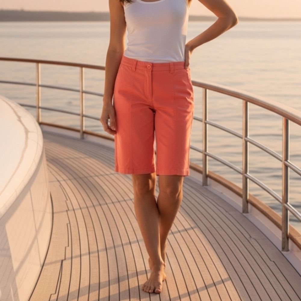 Jackie Salmon Bermuda Cotton Blend Tailored Fit Shorts Straight-Leg Cut WM Sz 8